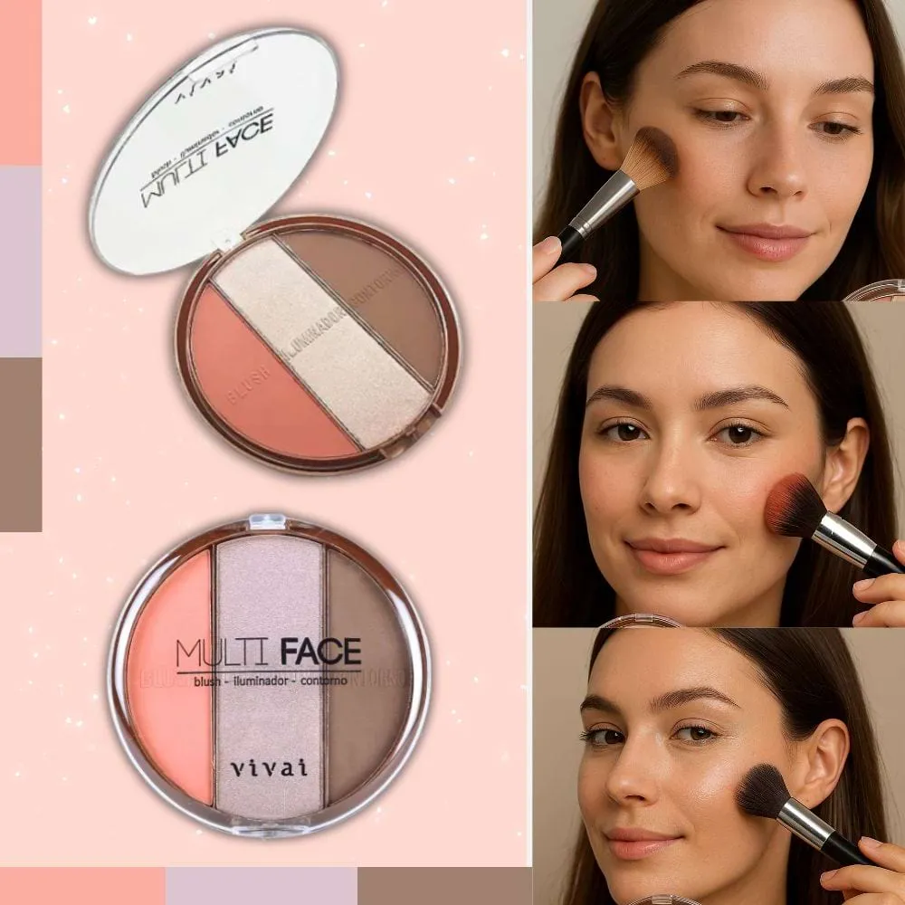 Paleta de Rosto Multi Face Vivai 3 em 1 - Alta Pigmentação e Praticidade (Blush, Contorno e Brilho) - detalhe