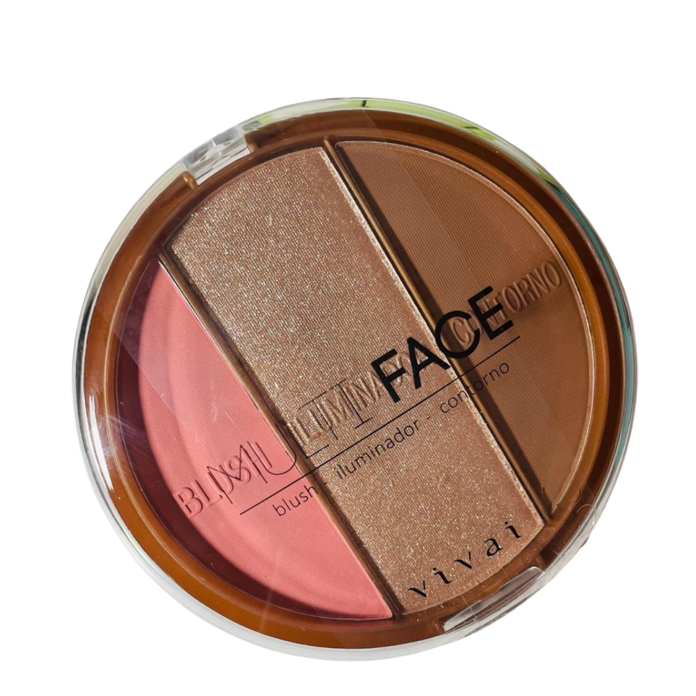 Paleta de Rosto Multi Face Vivai 3 em 1 - Alta Pigmentação e Praticidade (Blush, Contorno e Brilho)