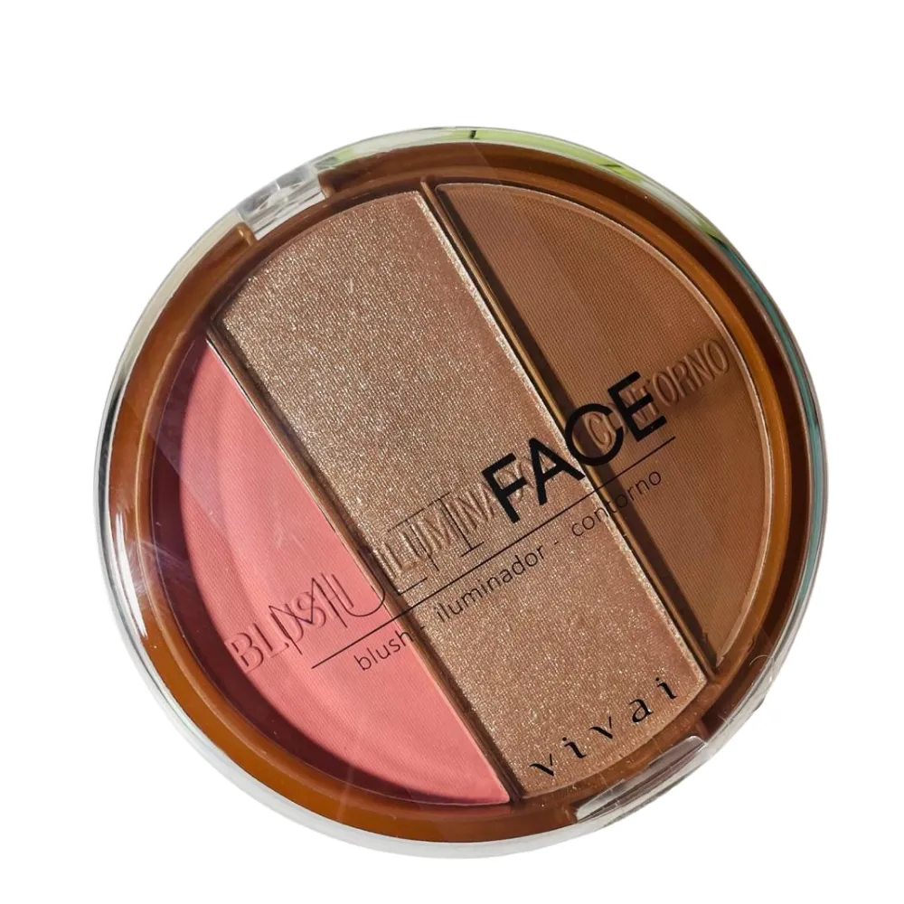Paleta de Rosto Multi Face Vivai 3 em 1 - Alta Pigmentação e Praticidade (Blush, Contorno e Brilho)