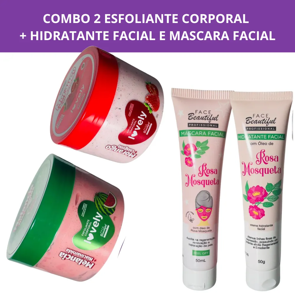 Combo 2 Esfoliantes Corporal + Hidratante e Mascara Facial
