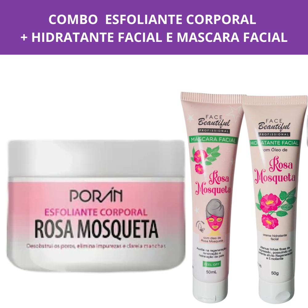 Combo 1 Esfoliantes Corporal + Hidratante e Mascara Facial  ROSA MOSQUETA